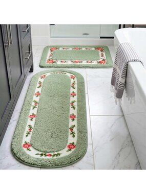 Floral Bathroom Rugs Set - Non-Skid, Absorbent Rose Area Rugs for Home Decor